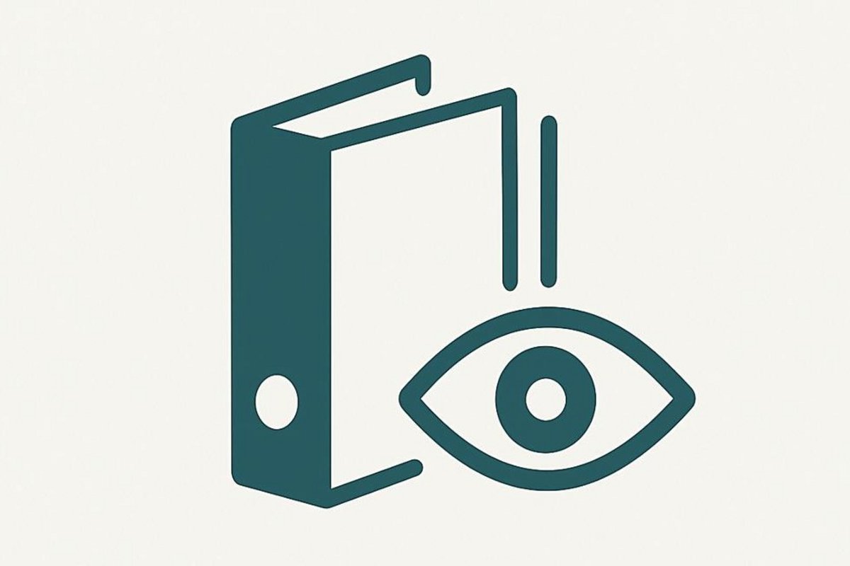 In der Verwaltung gibt es einen Service zur Akteneinsicht. Grafik: AMNF/KI Das Bild zeigt einen Aktenordner und ein Auge